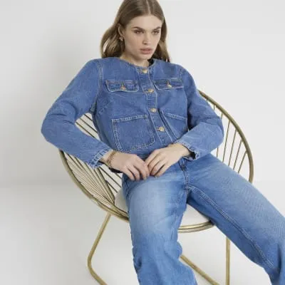 Blue denim crop trophy jacket sold by River Island