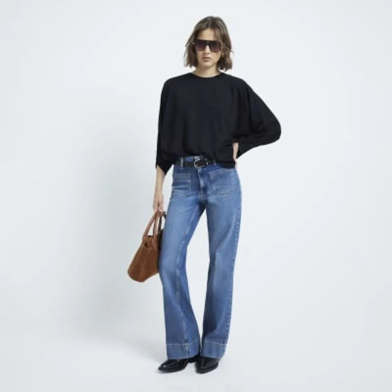 Black Short Sleeved Batwing T-shirt sold by River Island