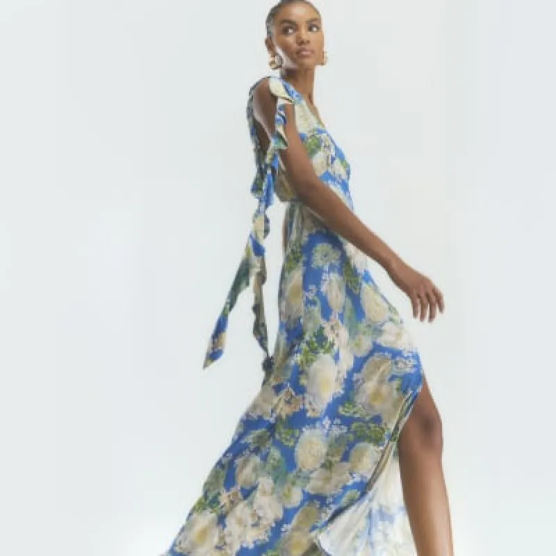 Blue Floral Ruffle Slip Dress sold by River Island
