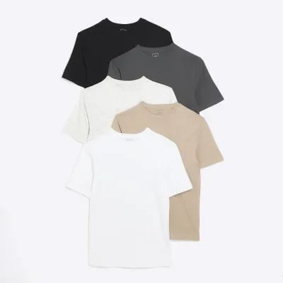 5 Pack grey multi muscle fit stretch t-shirts sold by River Island