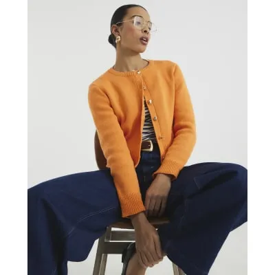 Orange Long Sleeve Button Cardigan sold by River Island