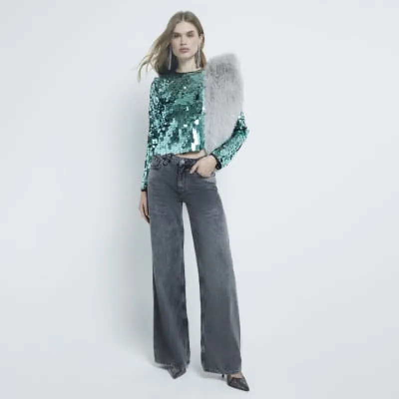 Green Premium Sequin Top sold by River Island