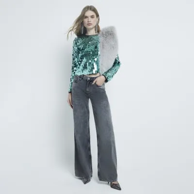Green Premium Sequin Top sold by River Island