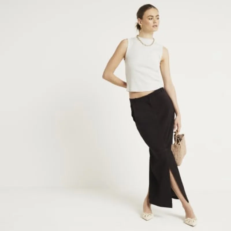 Brown suede split maxi skirt sold by River Island