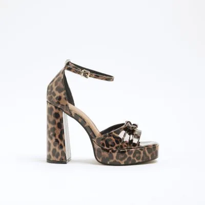 Beige Leopard Closed Back Platform Shoes sold by River Island