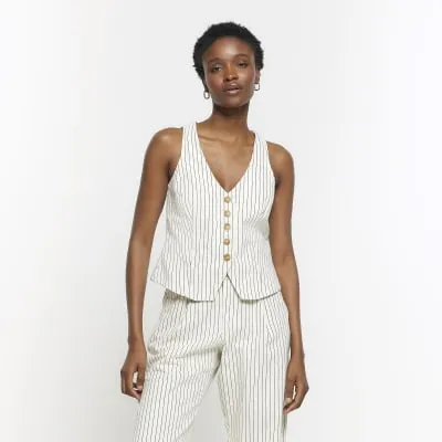Beige stripe denim waistcoat sold by River Island
