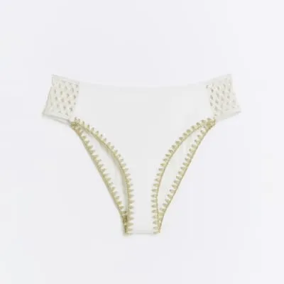 White Frill Elastic High Leg Brief sold by River Island