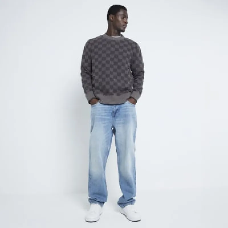 Stone Regular Fit Checkerboard Boucle Jumper sold by River Island