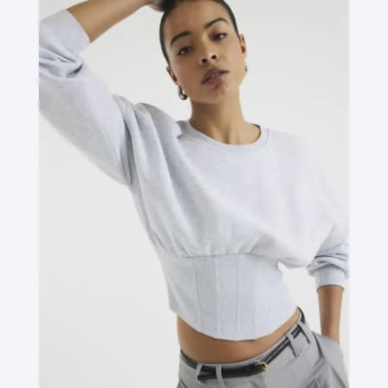 Grey Long Sleeve Corset Hem Sweatshirt made by River Island