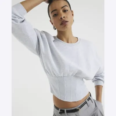 Grey Long Sleeve Corset Hem Sweatshirt sold by River Island