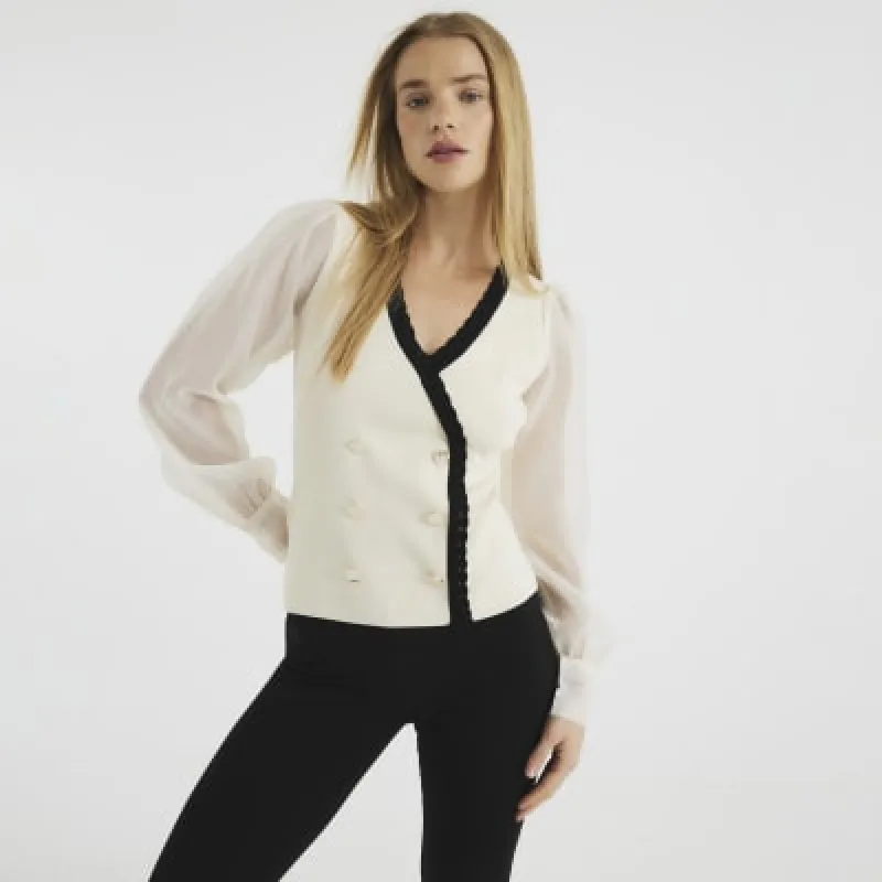 Cream Hybrid Sleeve Top made by River Island