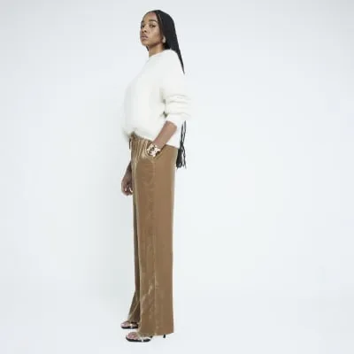 Gold Velvet Wide Leg Trousers sold by River Island