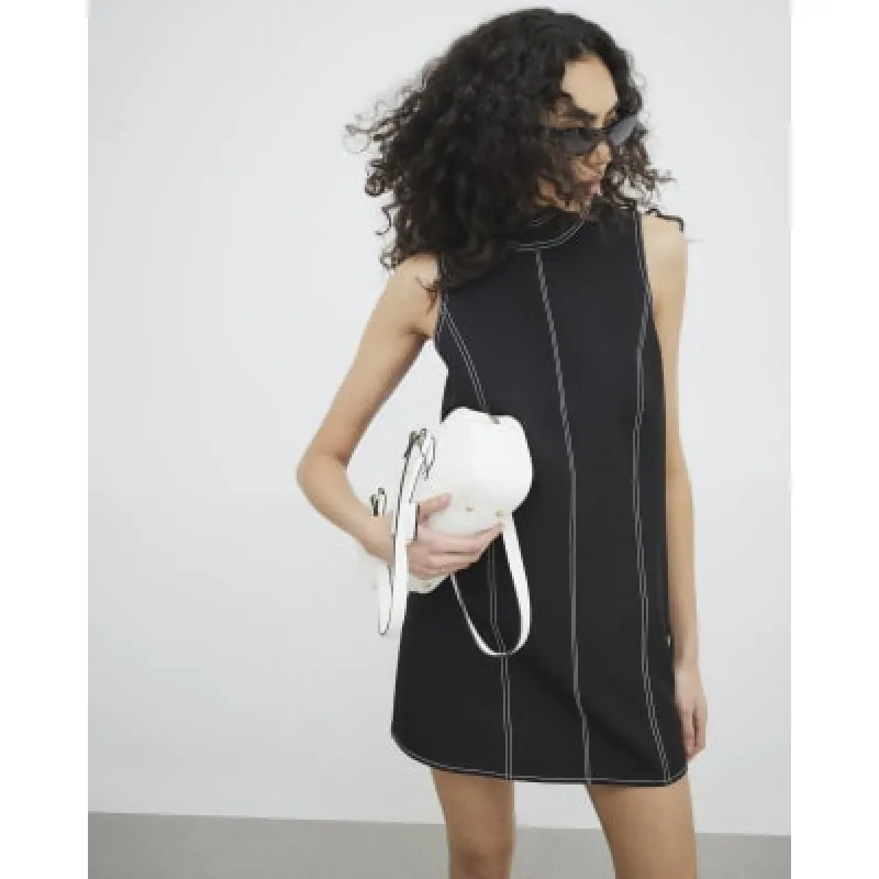 Black Sleeveless Crepe Stitch Mini Dress sold by River Island