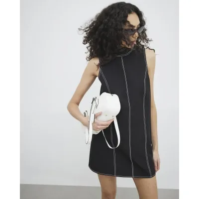 Black Sleeveless Crepe Stitch Mini Dress sold by River Island