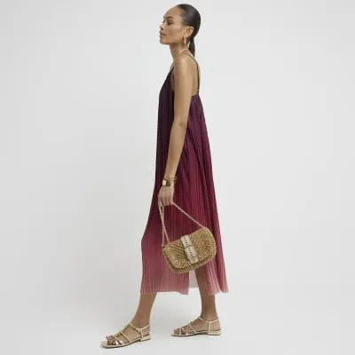 Red plisse ombre slip midi dress sold by River Island