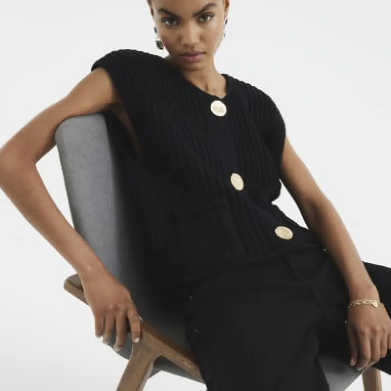Black Sleeveless Button Cardigan sold by River Island