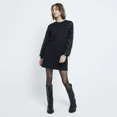 Black Sequin Sweatshirt Dress sold by River Island
