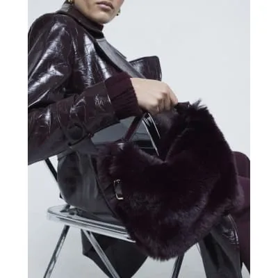 Red Faux Fur Buckle Shoulder Bag sold by River Island