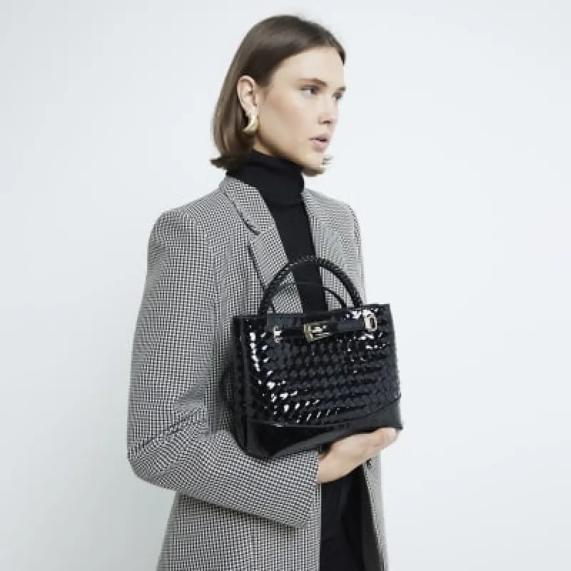 Black Patent Weave Tote Bag sold by River Island
