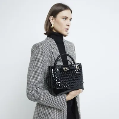 Black Patent Weave Tote Bag sold by River Island