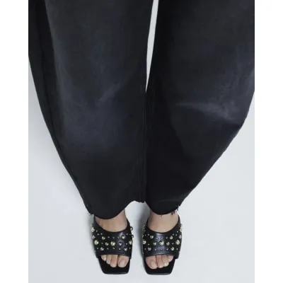 Black Stud Heeled Mule Sandals sold by River Island
