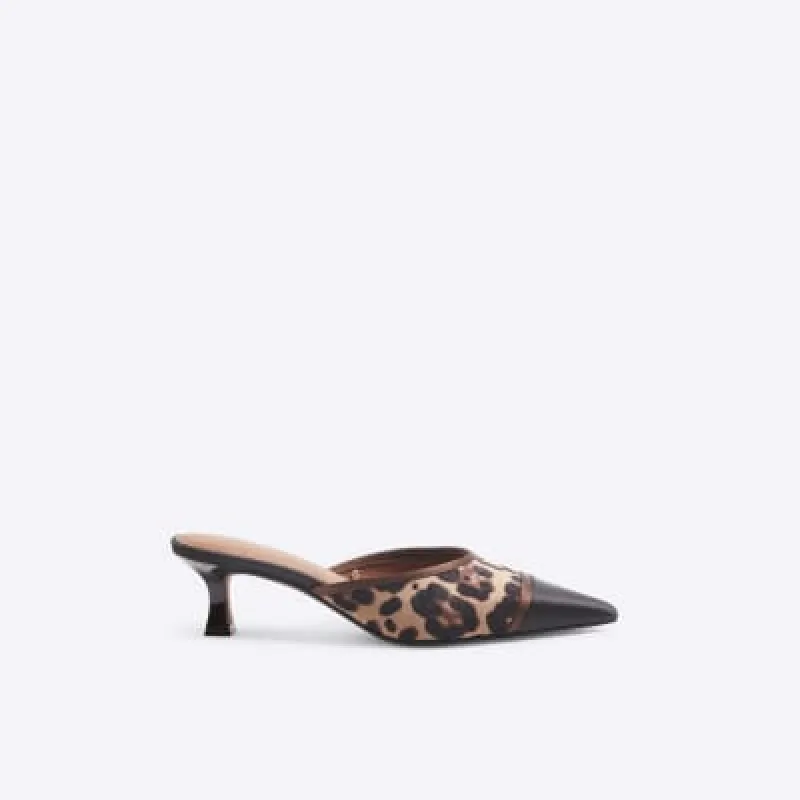 Brown Leopard Pointed Heeled Mules sold by River Island