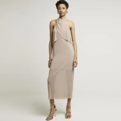 Rose gold plisse glitter shift midi dress sold by River Island