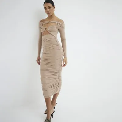 Stone Long Sleeve Ring Bardot Midi Dress sold by River Island