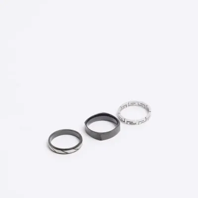 3 Pack black textured rings sold by River Island