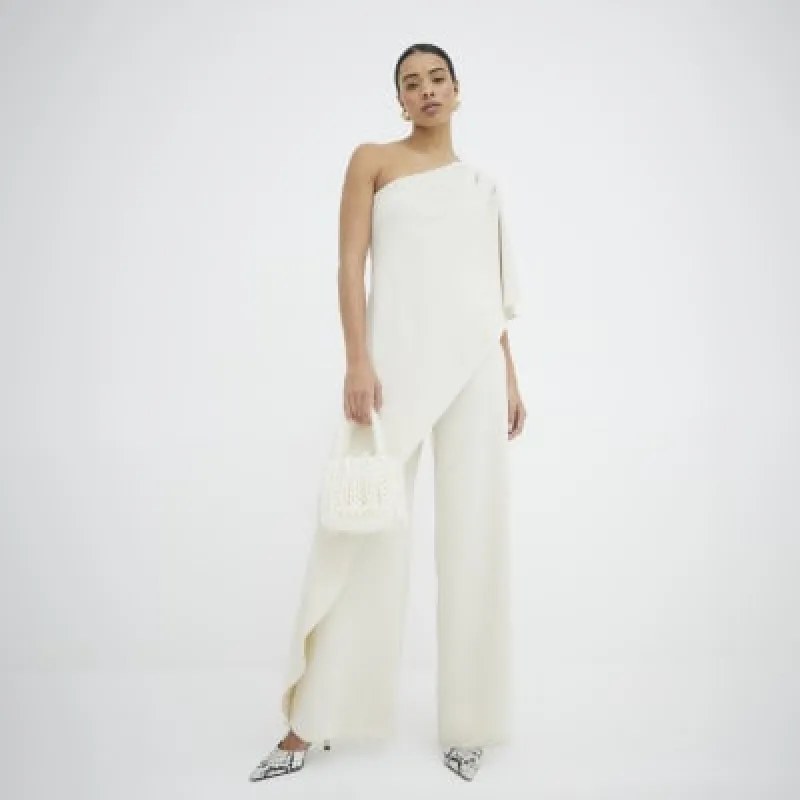 Cream Overlay One Shoulder Jumpsuit sold by River Island
