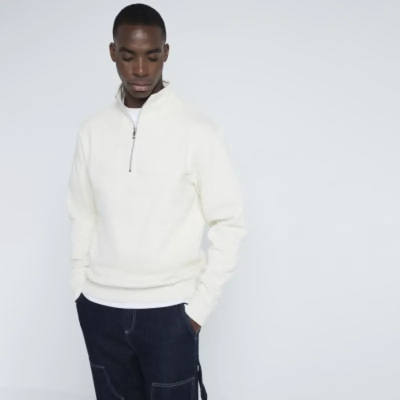 Cream regular fit zip funnel sweatshirt sold by River Island