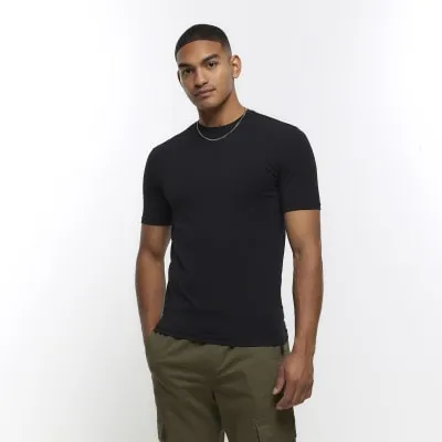 Black muscle fit stretch t-shirt sold by River Island