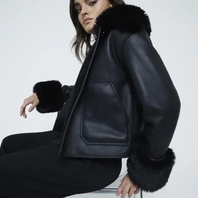 Black Faux Shearling Jacket sold by River Island
