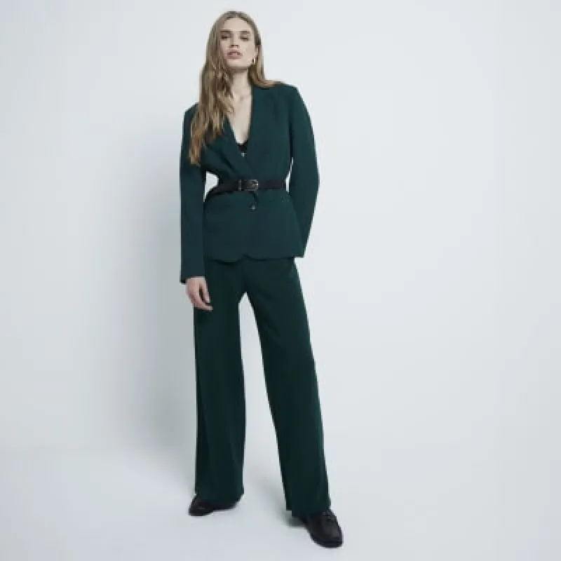 Green Scuba Wide Leg Trousers sold by River Island