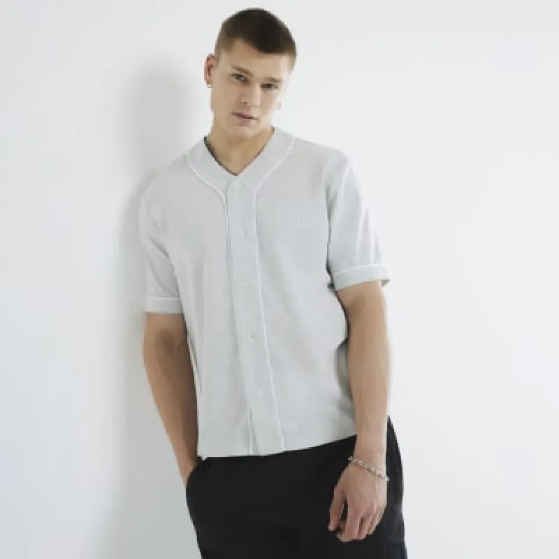 Grey Short Sleeve Piped Baseball Shirt sold by River Island