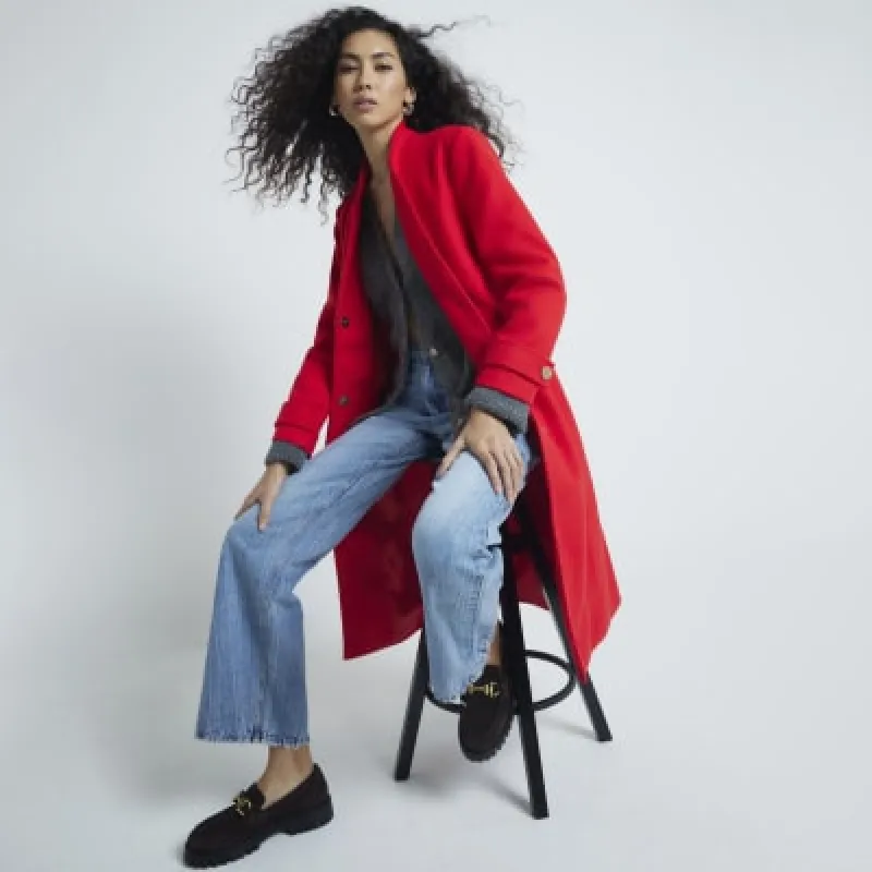 Red Notch Collar Wrap Coat sold by River Island