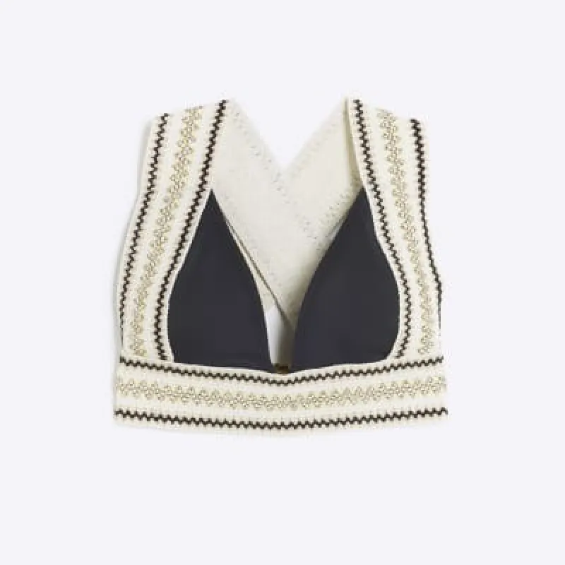 Black Elastic High Apex Bikini Top made by River Island