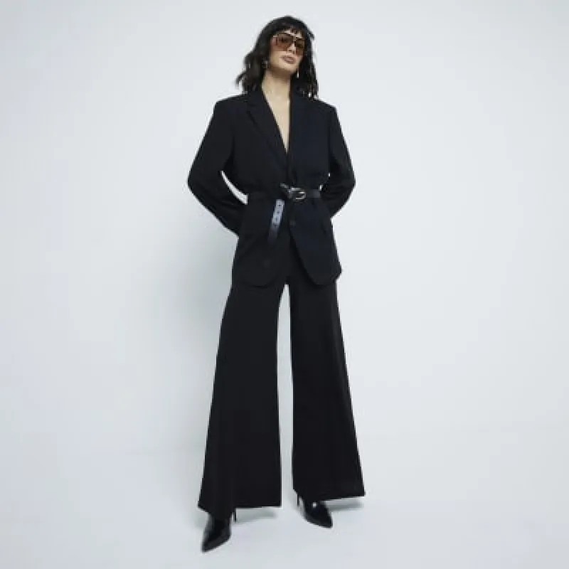 Black Wide Leg Pintuck Trousers sold by River Island