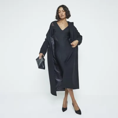 Black Plunge Mesh Midi Bodycon Dress sold by River Island