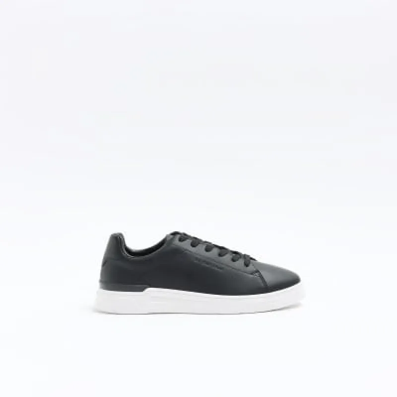 Black lace up cupsole trainers sold by River Island