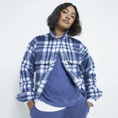 Blue Boyfriend Checked Shirt sold by River Island