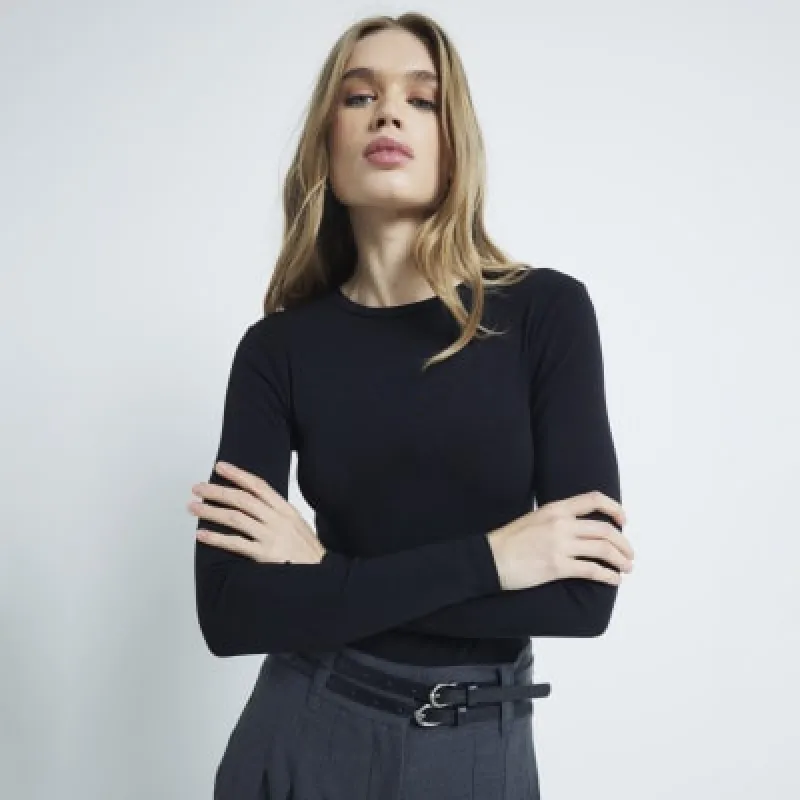Black Long Sleeve Crew Neck Bodysuit sold by River Island