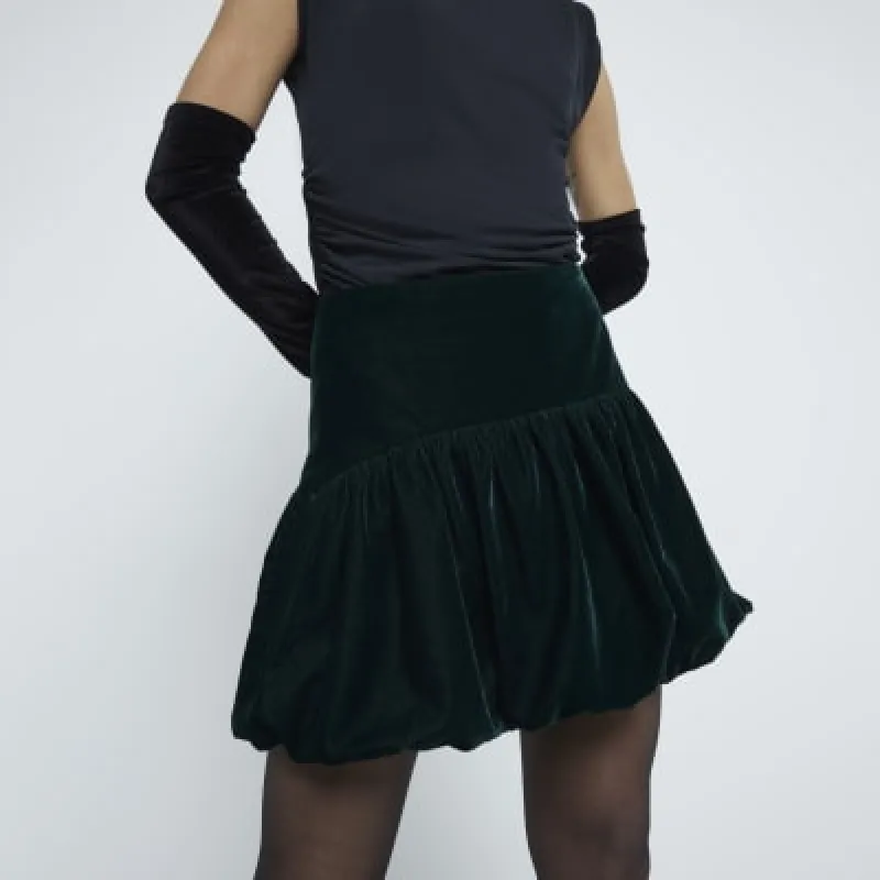 Green Velvet Bubble Hem Mini Skirt sold by River Island
