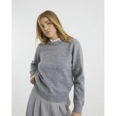 Grey Embellished Collar Jumper sold by River Island