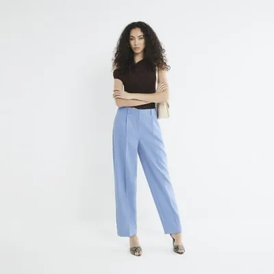 Blue Slim Fit Barrel Leg Trousers sold by River Island