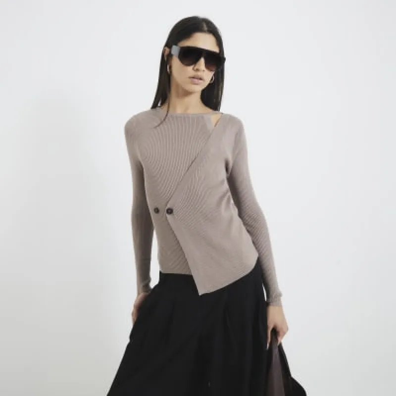 Beige Long Sleeved Wrap Asymmetric Top made by River Island