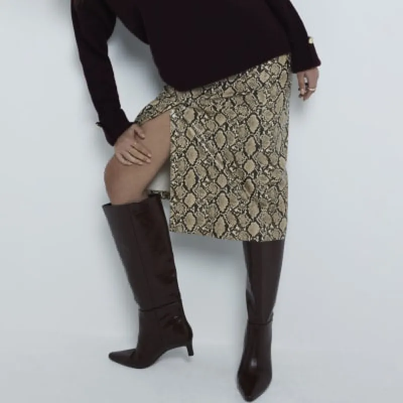 Red Wide Fit Knee High Kitten Heel Boots sold by River Island