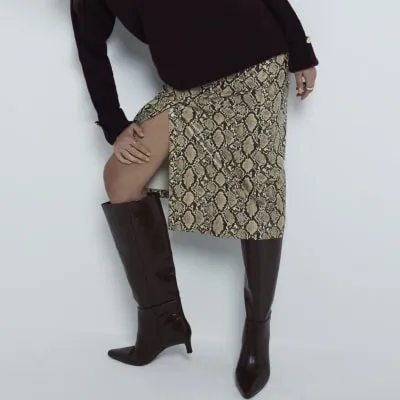 Red Wide Fit Knee High Kitten Heel Boots sold by River Island