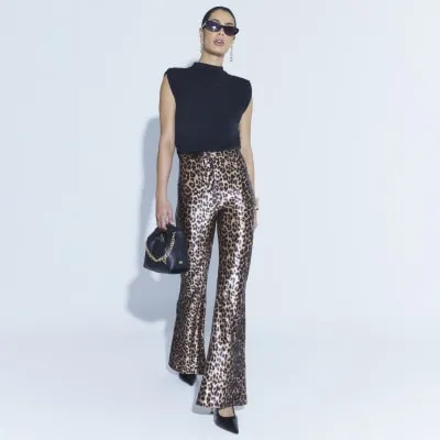 Beige Leopard Print Flared Trousers sold by River Island