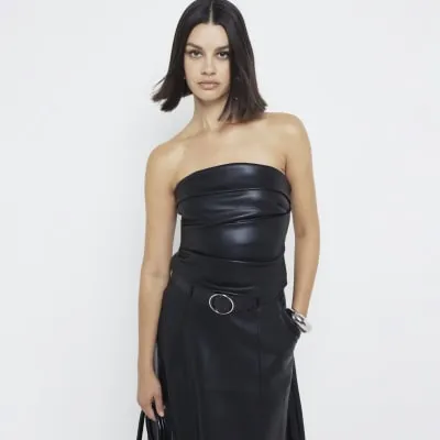 Black Faux Leather Bandeau Top sold by River Island